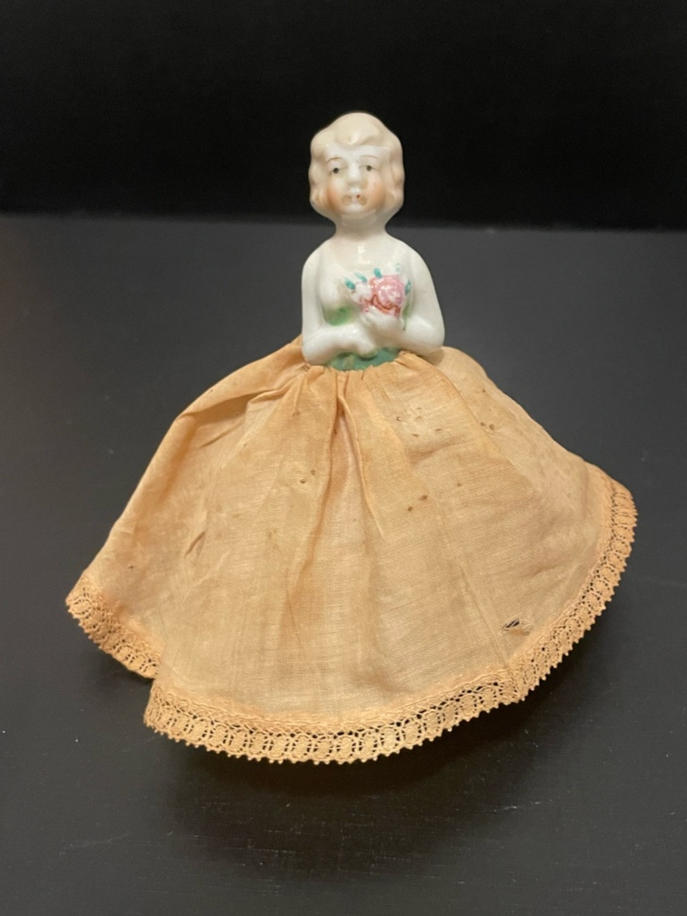 Vintage Porcelain Half Doll Pin Cushion Hat Pins Dresser Doll Neutral Japan